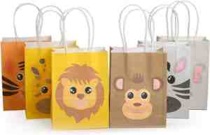 Foto: Decopatent 12 stuks mix dieren traktatie uitdeel papieren zakjes met handvat tasjes voor uitdeelcadeautjes kinderfeestje