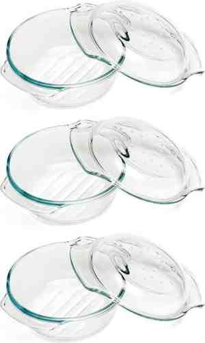 Foto: 3 x ronde ovenschaal glas met deksel 22 10 5 cm 2 4 l glazen ovenschalen