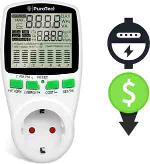 Foto: Purotech energiemeter met led verbruiksmeter energiekostenmeter stroommeter energieverbruiksmeter energiekosten stopcontact