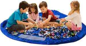 Foto: Speeldeken en opbergtas voor lego speelgoed blauw