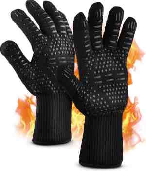 Foto: Ovenwanten 2 stuks ovenhandschoenen hittebestendig tot 500c bbq handschoenen extra lang zwart