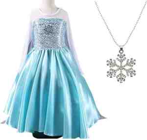 Foto: Elsa jurk ster 110 met sleep ketting maat 104 110 prinsessenjurk meisje blauw verkleedkleren jurk meisje speelgoed