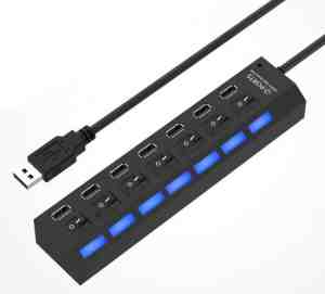 Foto: Hi speed   zakelijke usb splitter   usb hub met 7 poorten   aanuit switch   laptop n desktop   zwart