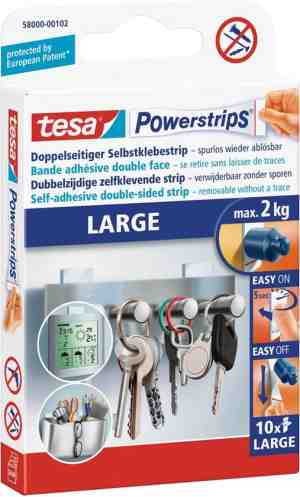 Foto: Tesa powerstrips   zelfklevende strip   dubbelzijdig   large   10 stuks   transparant