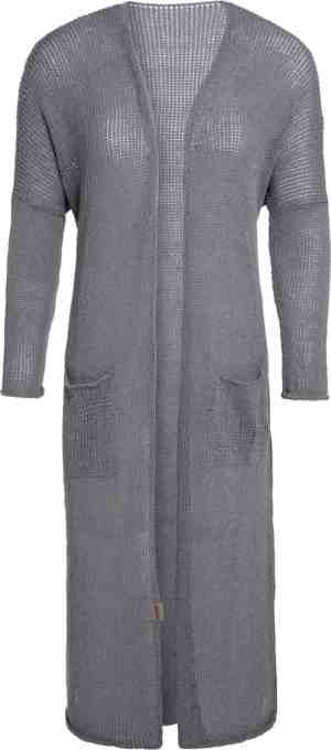 Foto: Knit factory jasmin lang gebreid dames vest licht grijs 40 42 met steekzakken