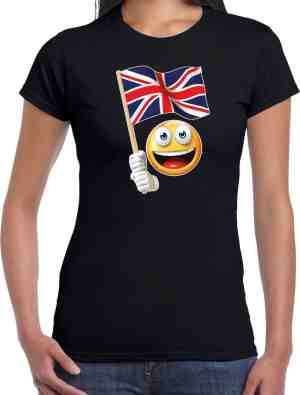 Foto: Verenigd koninkrijk emoticon t shirt met engelse vlag zwart dames verenigd koninkrijk fan supporter shirt ek wk xs