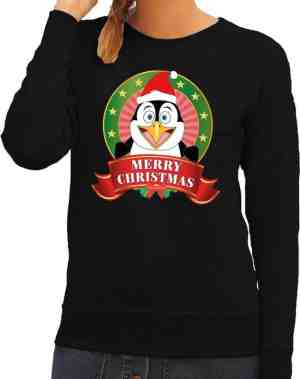Foto: Foute kersttrui sweater pinguin   zwart   merry christmas voor dames xl