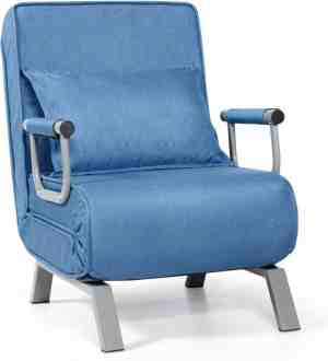Foto: Converteerbare slaapbank slaapstoel met 5 posities verstelbare rugleuning opklapbare armleunstoel gestoffeerde sofabed relaxfauteuil met kussen voor thuis kantoor blauw