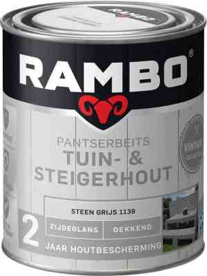 Foto: Rambo pantserbeits tuin steigerhout dekkend zijdeglans waterproof steengrijs 0 75l