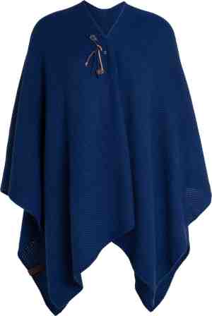 Foto: Knit factory jazz gebreid omslagvest dames poncho kings blue one size inclusief sierspeld