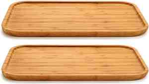 Foto: Set van 2x stuks voedsel hapjes platte serveerplank van bamboe 36 x 24 cm met opstaande rand