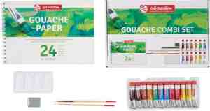 Foto: Gouache set 12 kleuren 12 ml tubes plakkaatverf met penselen papier potlood kneedgum en mengschaal dekkende waterverf