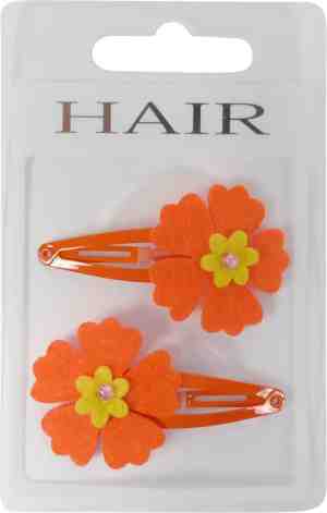 Foto: Haarspeldjes klikklak 5 0cm vilten bloem met kraaltje oranje geel 2 stuks