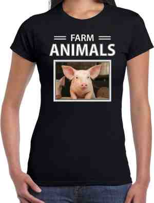 Foto: Dieren foto t shirt varken zwart dames farm animals cadeau shirt varkens liefhebber xxl