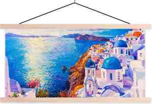Foto: Posterhanger incl poster schoolplaat schilderij griekenland water olieverf 90x45 cm blanke latten