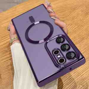 Foto: Samsung s 23 ultra hoesje magnetisch met lens beschermer transparant paars magneet magsafe compatible case cover galaxy