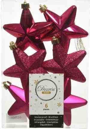 Foto: 6x bessen roze sterren kerstballen kersthangers 7 cm glans mat glitter kerstboomversiering bessen roze