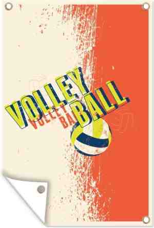 Foto: Tuinposter   tuindoek   tuinposters buiten   volleybal illustratie met quote volleyball tegen verweerde achtergrond   80x120 cm   tuin