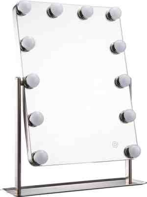 Foto: Flinq make up spiegel hollywood   spiegel met verlichting  spiegel staand   3 lichtstanden   46x38 cm   rvs