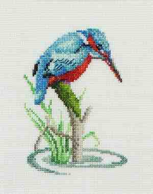 Foto: Thea gouverneur   borduurpakket met telpatroon   574a   voorgesorteerde dmc garens   ijsvogel   aida   13 cm x 16 cm   diy kit