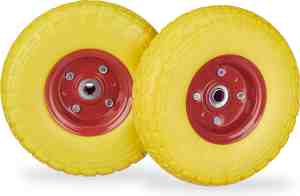 Foto: Relaxdays 2x steekwagenwiel 4 1 3 5 4 rubber bolderkarwiel antilekband geel rood