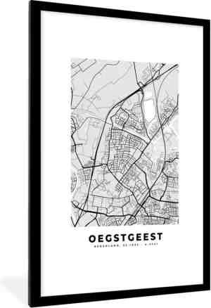Foto: Fotolijst incl poster plattegrond oegstgeest stadskaart kaart 80 x 120 cm posterlijst