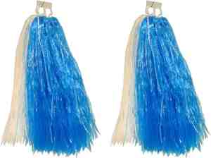 Foto: 4x stuks cheerball pompom blauw wit met ringgreep 33 cm cheerleader verkleed accessoires