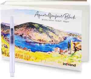 Foto: Int rend aquarelpapier 300 g din a6 60 vellen wit gelijmd aquarelpapierblok watercolour paper pad incl  watertankborstel twee penselen potlood   schilderpad papier voor tekenen schilderen