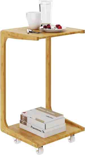 Foto: Bijzettafel voor eettafel c vormige salontafel met wielen houten bijzettafel voor woonkamer slaapkamer kantoor kleine ruimtes