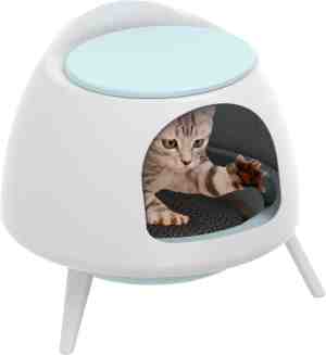 Foto: Afp lifestyle4pets cat hideaway playstation heerlijk speelhuisje voor katten kattenspeelgoed met kartonnen krabmat kattenmand h52xl43xb40cm wit blauw