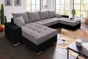 Foto: Hoekbank josua zwart grijs hoeksalon met bed en opbergruimte   wooneiland hoekzetel in u vorm