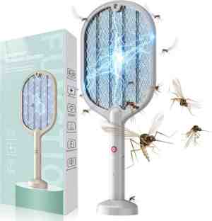 Foto: Elektrisch oplaadbare vliegenmepper met muggenlamp   uv lamp   usb oplaadbaar led vliegenvanger   vliegenlokker en muggen racket