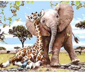 Foto: Schilderenopnummers com schilderen op nummer volwassenen olifant en giraffe 50x40 cm paint by numbers