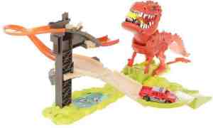 Foto: Dinosaurus lanceerbaan racebaan stuntbaan met 2 auto s elektrisch speelgoed