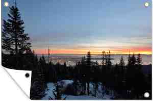 Foto: Tuindecoratie zonsondergang bij de canadese grouse mountain in noord amerika 60x40 cm tuinposter