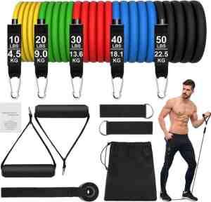 Foto: Extra versterking tot 68kg weerstandsbandenset weerstandsbanden fitness 11  delig gewicht tot 68kg resistance bands  van natuurlijk latex met grote handgreep fitnessbanden 5 verschillende sterktes fitnessapparaten  sport krachttraining