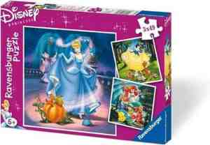 Foto: Ravensburger puzzel disney princess   sneeuwwitje assepoester ariel   3x49 stukjes   kinderpuzzel