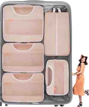 Foto: Upgr8 packing cubes backpack   koffer organizer set   bagage organizers kleding   cadeau vrouw man   reizen gadget   lanna roze