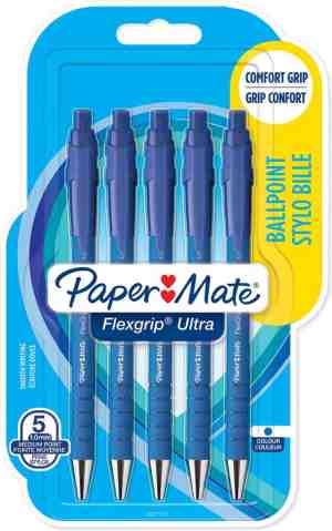 Foto: Paper mate flexgrip ultra balpennen met drukknop medium punt 10 mm blauwe inkt 5 stuks