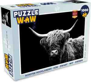 Foto: Puzzel schotse hooglander koe zwart wit dieren legpuzzel 1000 stukjes volwassenen