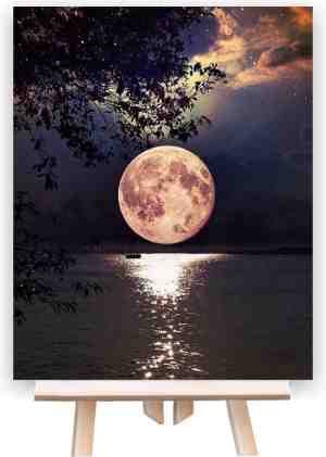 Foto: Schilderen op nummer volwassenen   do it yourself paintings   full moon   landschap   maan   sterren   water   nacht   40x50 cm   canvas