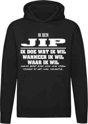 Foto: Jip verjaardagkado verjaardag kado cadeau grappig jarig unisex trui sweater hoodie capuchon zwart