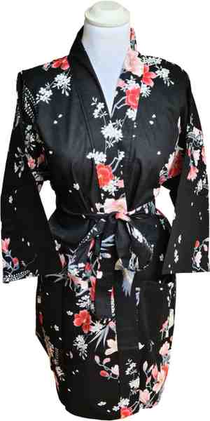 Foto: Dongdong originele japanse kimono kort katoen bloemen motief zwart l