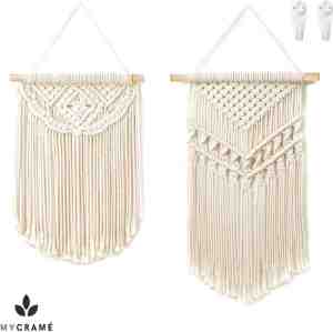 Foto: 2 luxe macrame wandkleed   bohemian wandtapijt   handgemaakt woonkamer muurdecoratie   boho muurkleed   100 katoen touwkoord wandhanger muurhanger   muurtapijt wanddecoratie   wanddoek kamer wall decoratie   slaapkamer tapestry muurkleed   wit