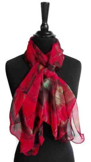 Foto: Dames sjaal chiffon rood bruin zwart groen geel 50 x 160 cm