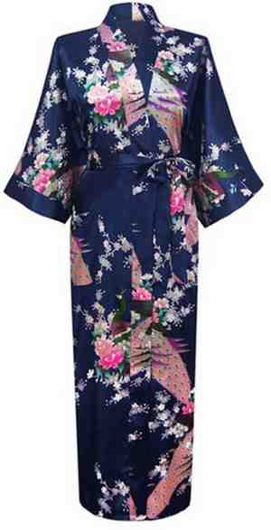 Foto: Kimu lange kimono donkerblauw satijn maat l xl ochtendjas kamerjas badjas maxi