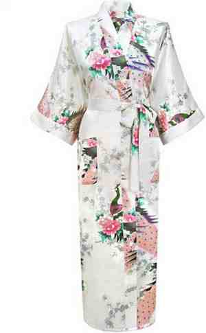Foto: Kimu kimono wit satijn maat s m ochtendjas yukata kamerjas badjas boven de enkels