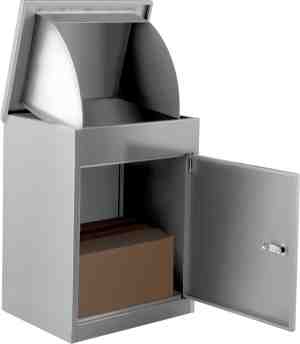 Foto: Arvona pakketbox achteruitname pakketbrievenbus dropbox voor postpakketjes brievenbus met sleutel hangend grijs