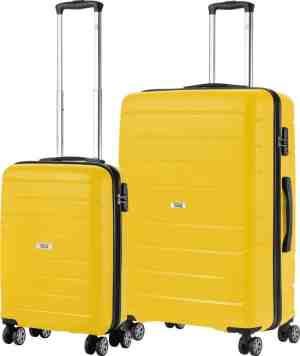 Foto: Travelz big bars kofferset   trolleyset tsa 2 delig   handbagage en groot   geel