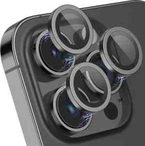 Foto: Iphone 14 pro max camera lens screen protector spacezwart roestvrij staal gehard glas screenprotector